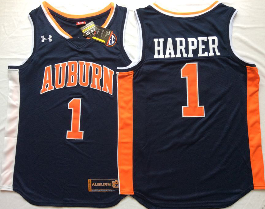 NCAA Men Auburn Tigers Blue #1 HARPER